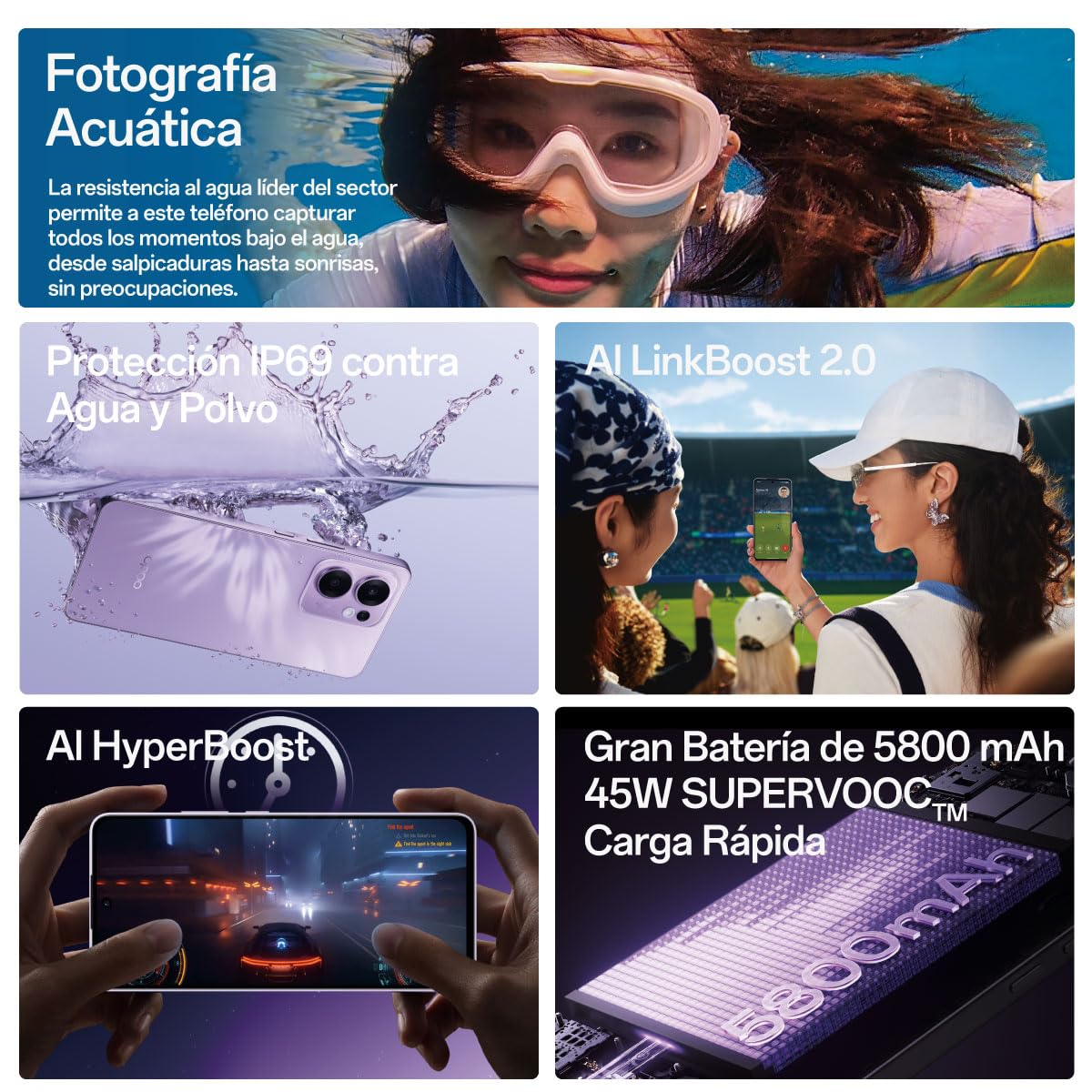 OPPO Reno13 F 5G Morado 12+256GB, Livephoto AI,Editor AI, Fotográfia Acuática IP69