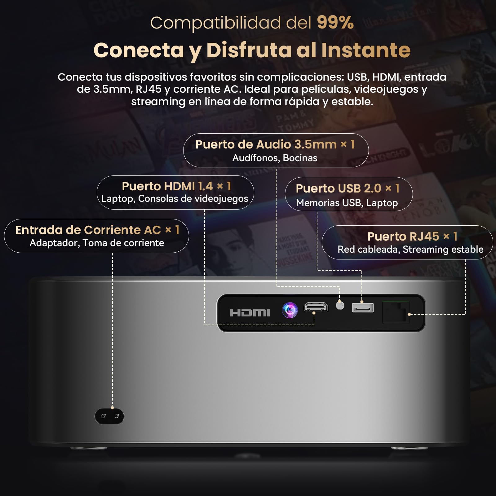 KACOTA 【Autoajuste/3000ANSI】 Proyector 4K P7 Pro, Android Sistema,Memoria 2+32GB,Proyector Gamer/Cine en casa(Latencia<18 ms),300 Pulgadas,WiFi 6,RJ45,Bluetooth 5.2, Compatible con iOS/Android/PC/PS5