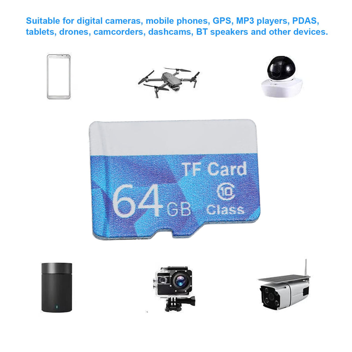 GOWENIC Tarjeta de Memoria Micro de 32GB/64GB/128GB Tarjeta TF de Clase 10 de Alta Velocidad, 10M/s, para Cámaras Digitales, Teléfonos Móviles, GPS, Reproductores de MP3, PDAS, Tabletas, (64 GB)