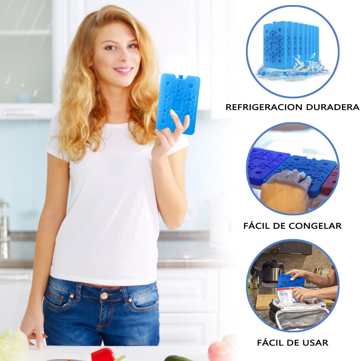 TYWGZVZ Paquete de 8 Hielos Reutilizables para Lonchera, Bolsa de Hielo Ultra Delgada para Hielera, Talla XL, Azul, ¡Mantiene LOS Alimentos FRÍOS por MÁS Tiempo!