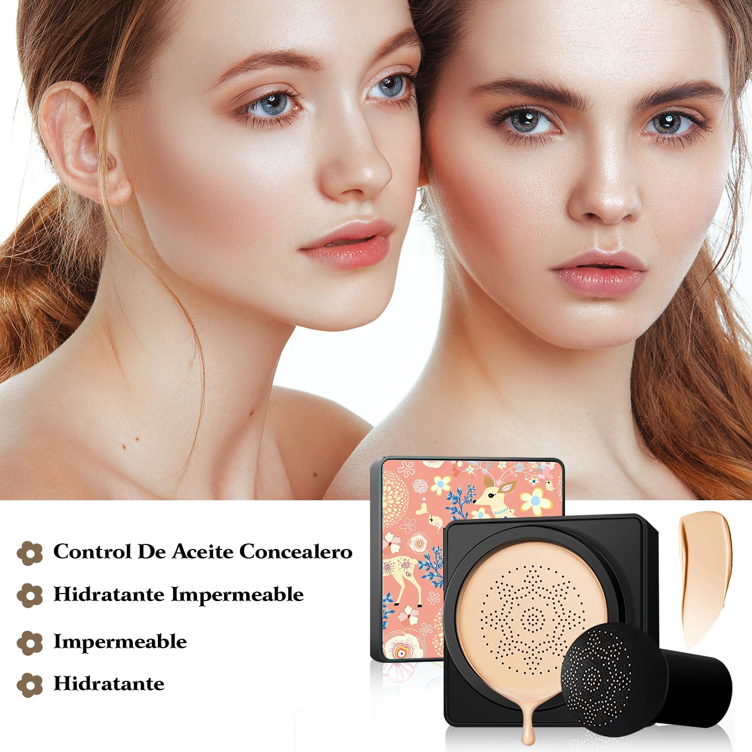 2025 Nuevo Air Cushion CC Cream, Mushroom Head Air Cushion CC Cream,CC Cream Flawless Whalegrass Air Cushion, Maquillaje en Forma de Cabeza de Hongo de Larga Duración Impecable Cojín de Aire (Lvory)
