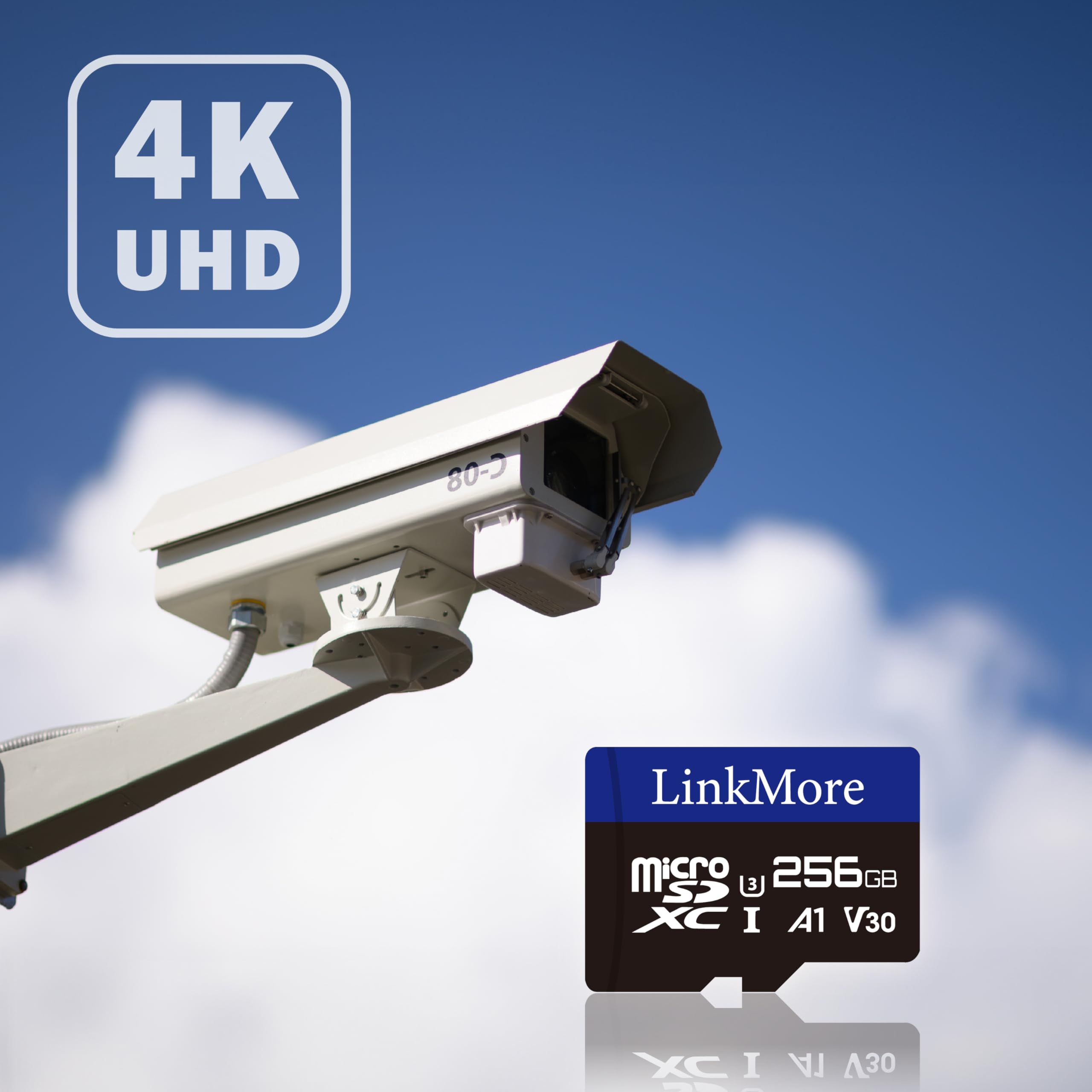 LinkMore XV13 256GB MicroSD Memory Card, MicroSDXC A1 UHS-I U3 V30 Class 10, Read Up to 95MB/s, Write Up to 65MB/s, SD Adapter Included