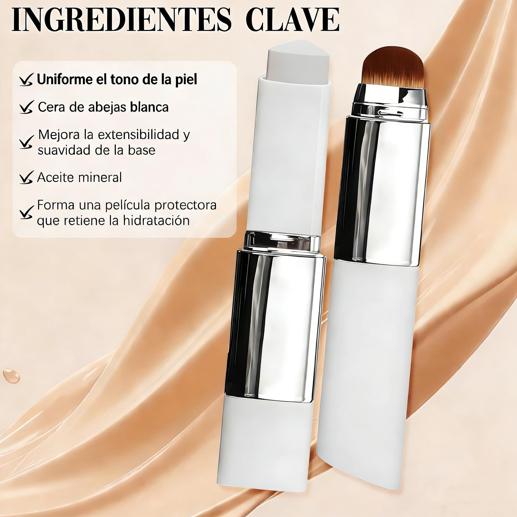 Barra de base, barra de bases decolorada coreana, sper hidratante, manteniendo una cobertura completa del maquillaje de bases de crema hidratante - cepillo desmontable de doble cabeza (Marfil)
