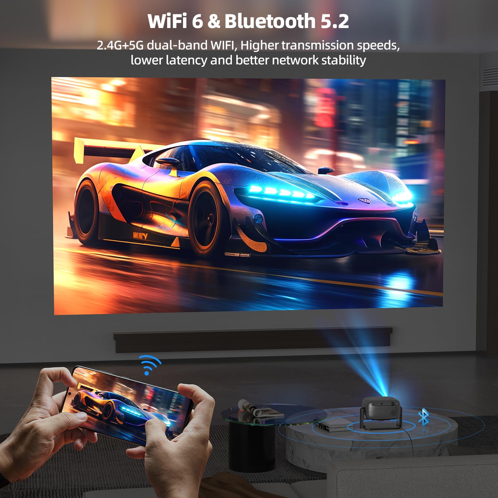 Bettdow Proyector Full HD 1080P con Licencia Oficial Netflix, Control por Voz AI, Altavoz Integrado, Compatible con PC Laptop TV Box PS4, Relación de Aspecto 16:9 – Ideal para Cine en Casa, Juegos