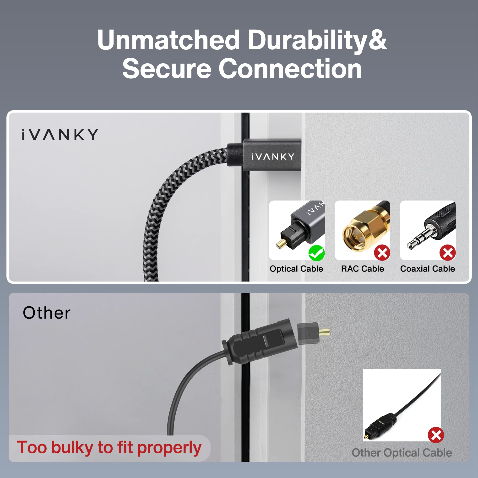 iVANKY Cable Óptico de Audio Digital 1 m (Audio Impecable, Conexión Estable, Nylon Trenzado) Cable Digital Audio Compatible con Barra de Sonido, TV, PS4, Xbox, Samsung, Vizio (1m/3ft)