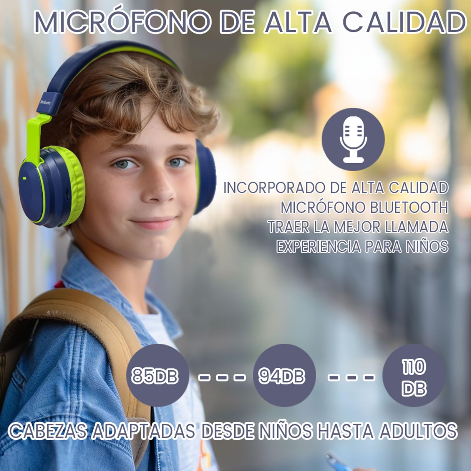 Auriculares para niños, Bluetooth 5.3, inalámbricos, 68 horas, volumen limitado, 85/96 dB, plegables con cable, micrófono auxiliar para iPad, portátil, niño, niña, viajes (Aurora Boreal Mexicana)