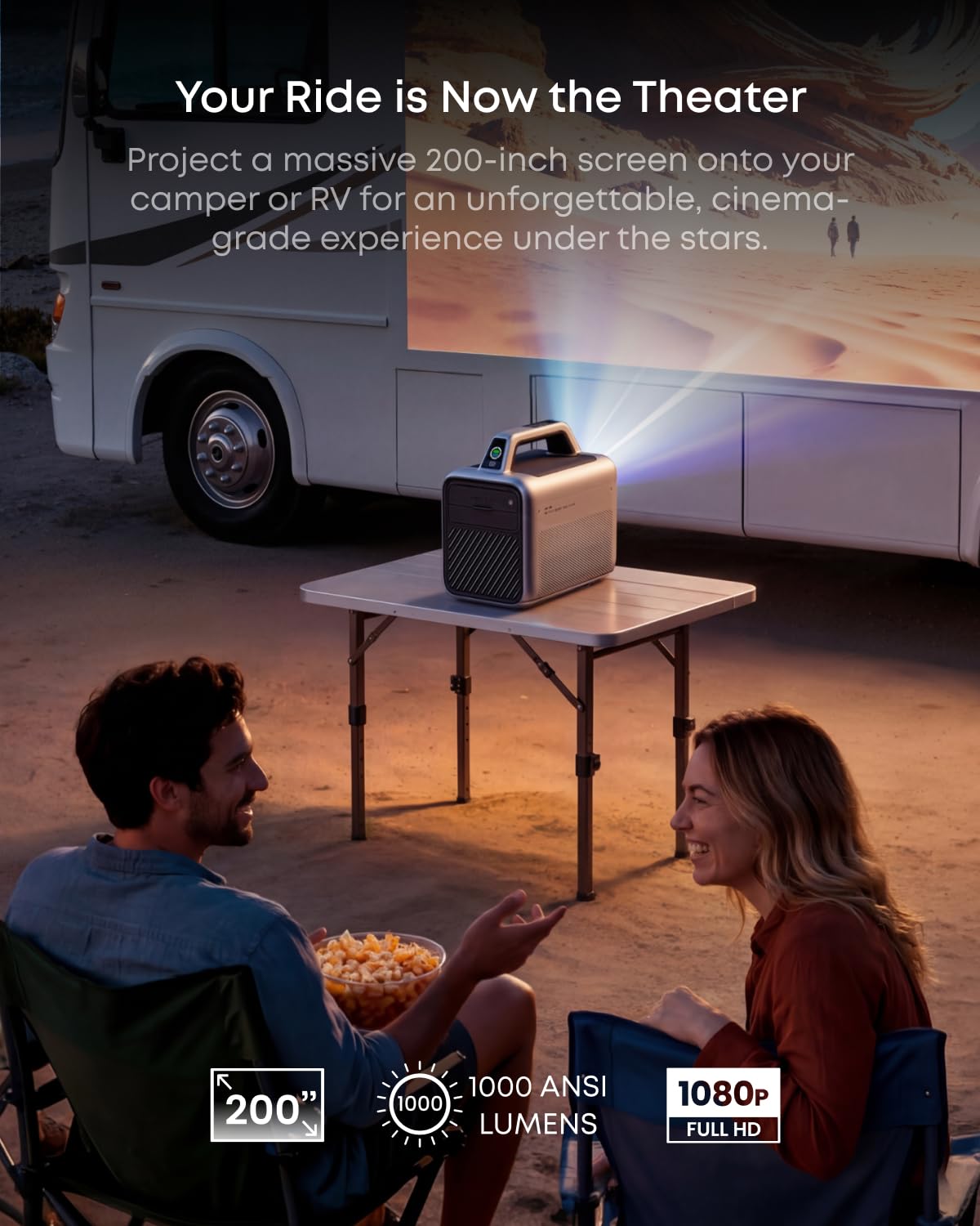 Nebula Mars 3 Proyector portátil para Exteriores, 1000 lúmenes ANSI, Imagen impulsada por AI, batería integrada con Tiempo de reproducción de 5 Horas, Android TV, Cine en casa de 200 Pulgadas,