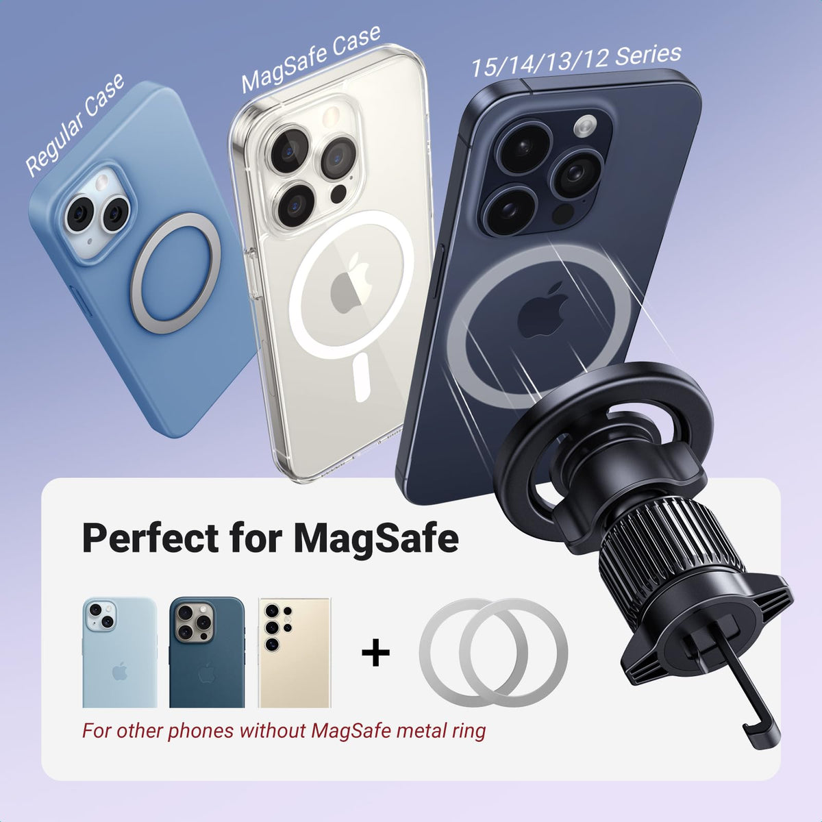 UGREEN Soporte Celular Automóvil Magsafe, Base Porta Auto para Rejillas de Aire 360° Giratorio, Compatible con iPhone 16 15 Pro MAX 14 13 12 y Otros Dispositivos con Anillo Magnético