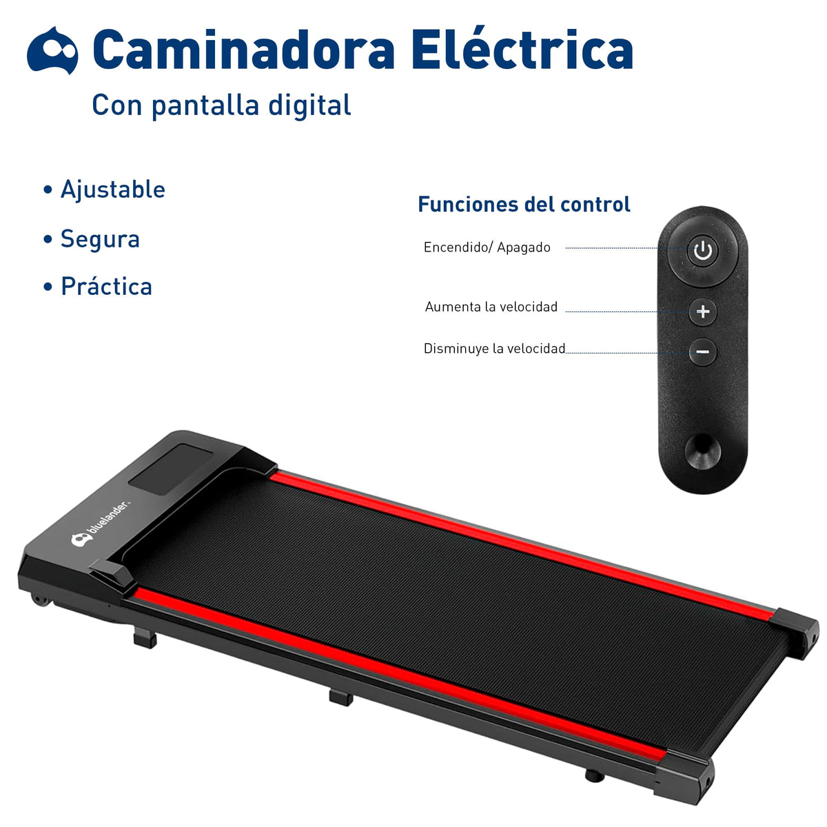 Bluelander Caminadora Electrica, Walking Pad, 115 * 49 cm, 110 V, Pantalla Digital, Caminadora Plegable, Portatil, Ideal para Oficina, Hogar, Cinta para Caminar