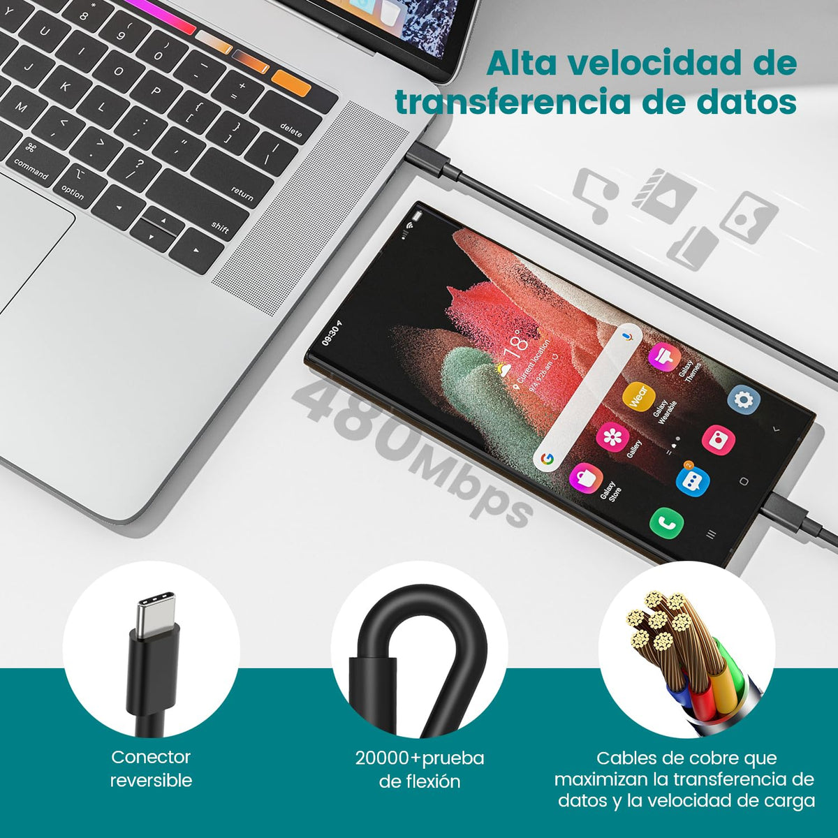 25W Cargador Tipo C con Cable C-C 2M Cargador USB C Carga Rápida de Pared Compatible con Samsung Galaxy S24/S24 Ultra/S24+/S23/S23 Ultra/S23+/S22/S22 Ultra/S22+/S21/S21+/S21 Ultra/S20/S20