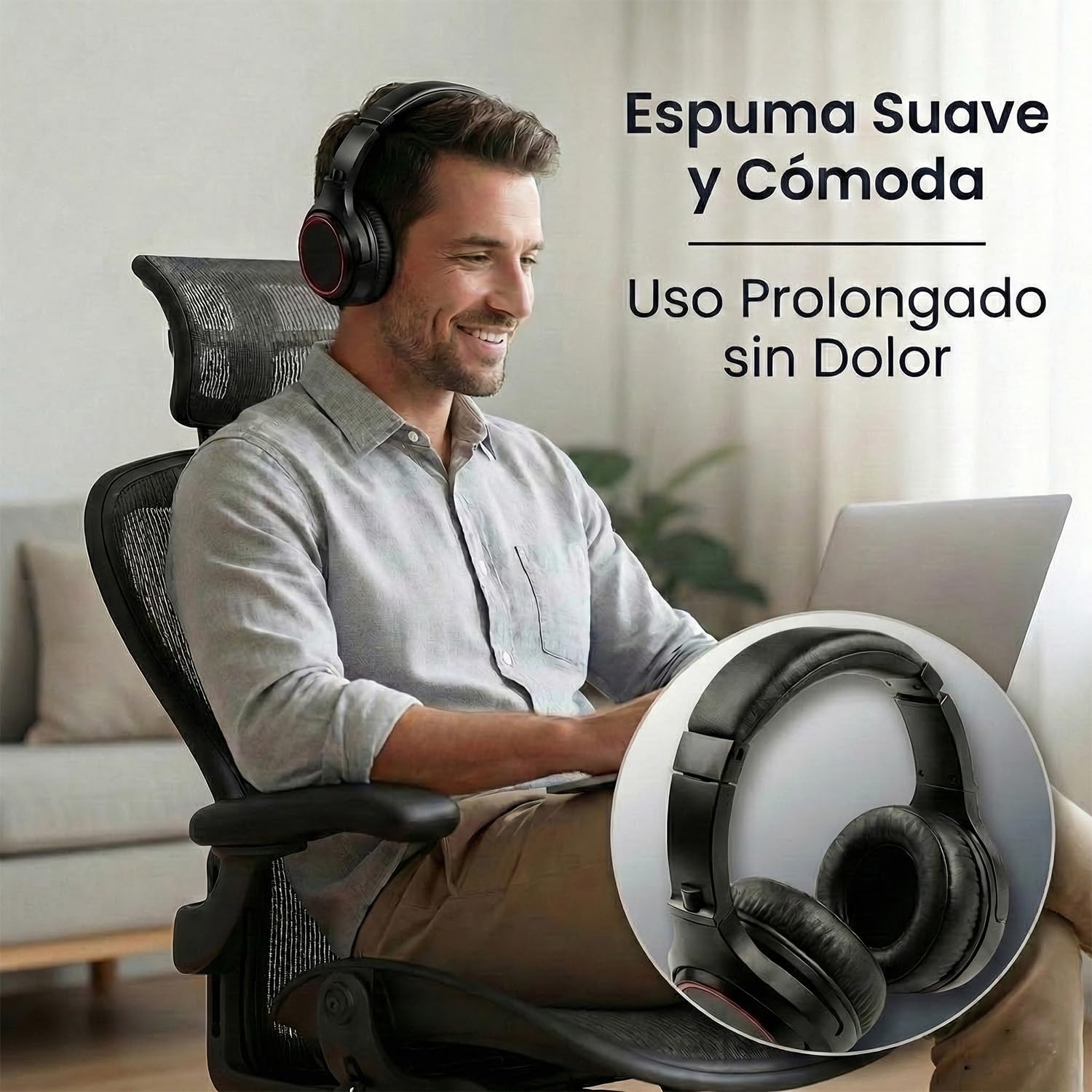 JSHIB Audifonos Inalambricos Diadema con Micrófono | 40H Batería | Sonido Hi-Res | Diadema Ajustable y Cómoda para Trabajo, Viajes y Gaming