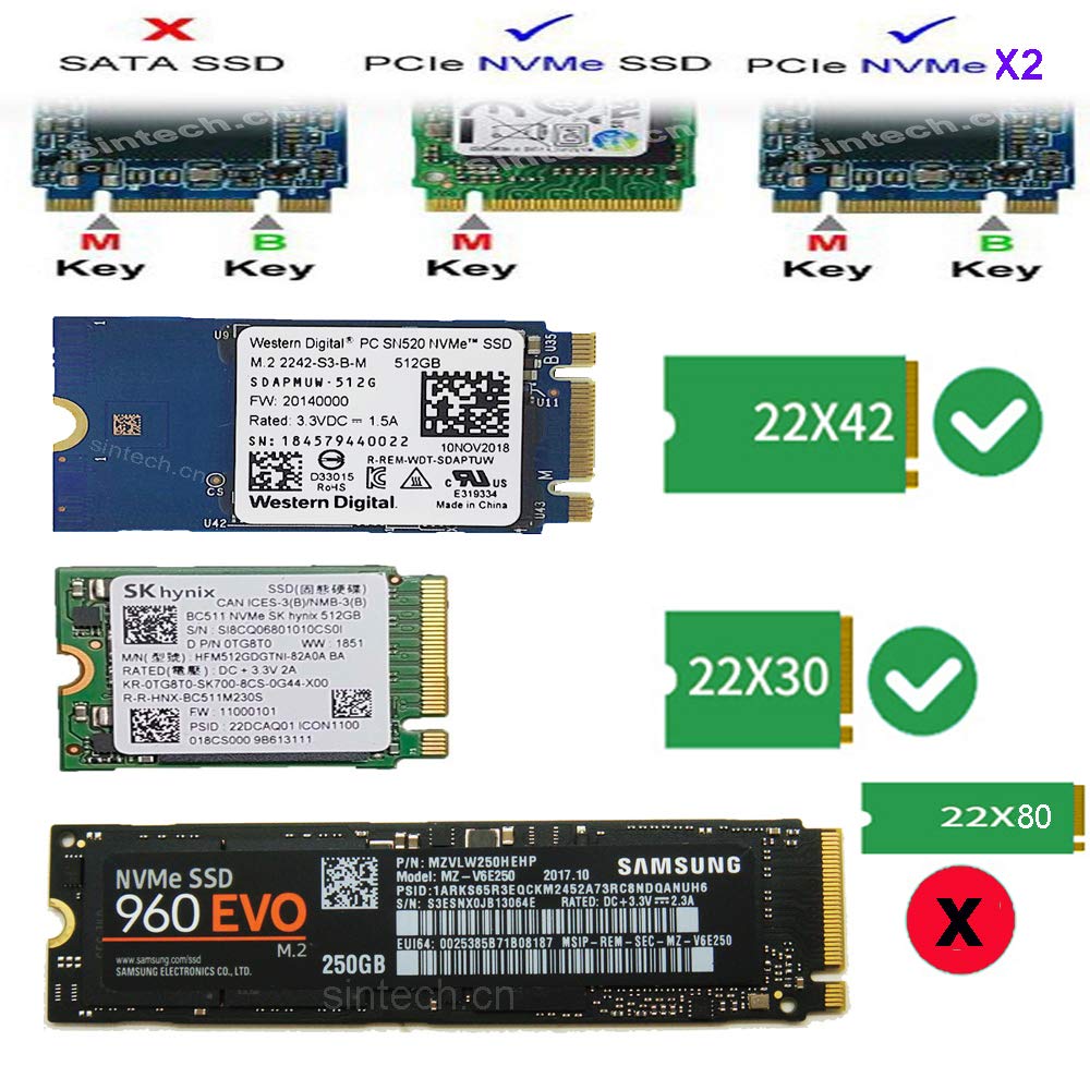 Sintech M.2 NVMe Tarjeta Adaptador SSD para MacBook PRO A1708 de 13 pulgadas de 13 pulgadas (solo para finales de 2016 a mediados de 2017 años