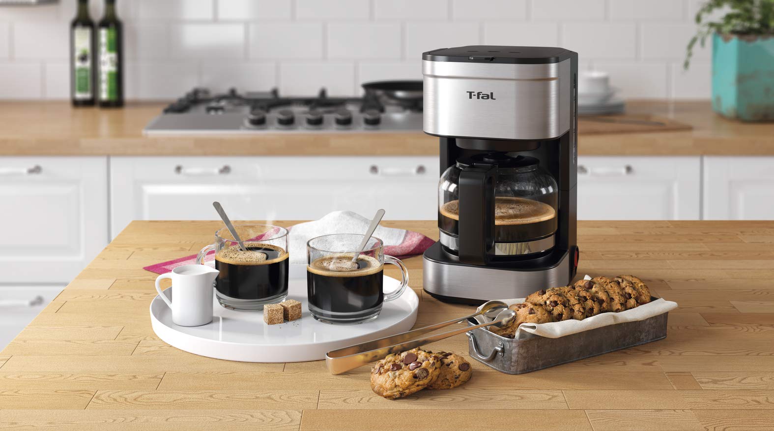 T-fal Cafetera Elegance de Filtro Permanente Lavable, capacidad para 7 tazas de café con jarra de vidrio y sistema antigoteo CM223DMX