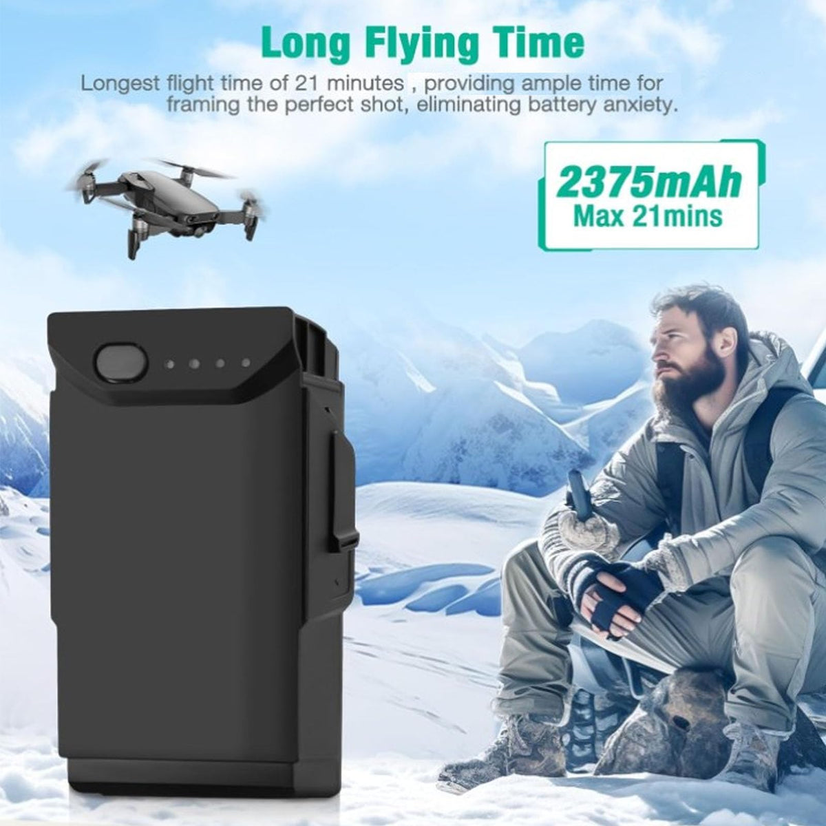 Batería de Vuelo Inteligente Original Mavic Air, Batería de Vuelo Inteligente para Mavic Air Drone Batería de Repuesto 2375 MAh 21 Min Tiempo de Vuelo para Mavic 2 Series Drone