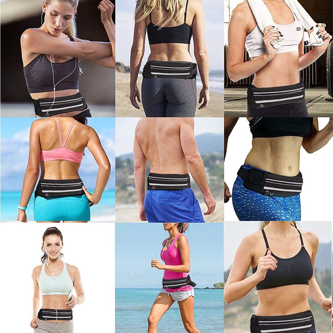 DQST Cangurera Deportiva, Bolsa Deportiva con Cinturón Elastic y Bolsillos de Auricular y Llaves, Riñoneras Deportivas de Hombres y Mujeres para Correr, Ciclismo, Gimnasio(1 pack)