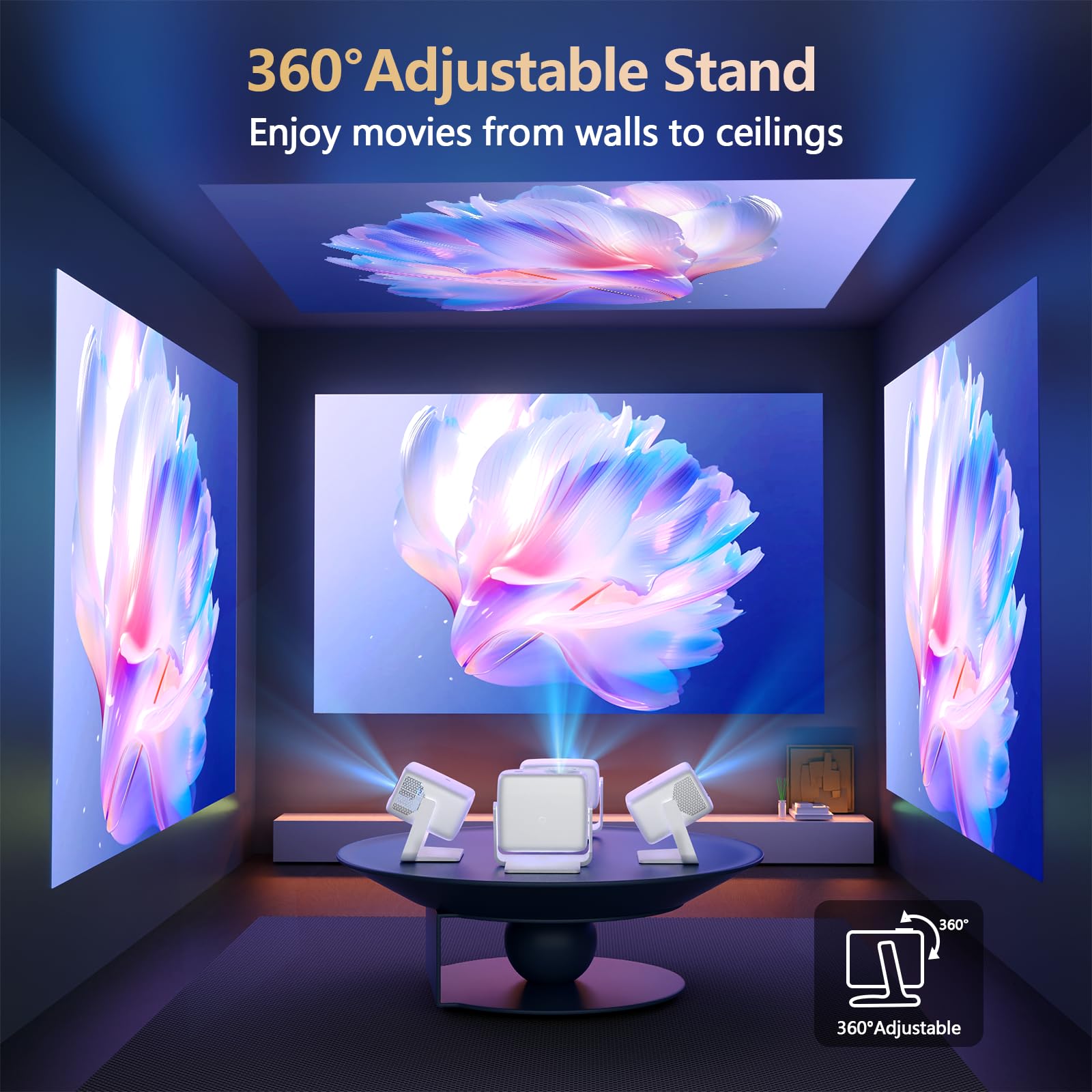 [3500-Ultra Bright/Descargas de aplicaciones oficiales/65W Dolby Audio/Soporte 4K] Proyector inteligente para exteriores con WiFi y Bluetooth, enfoque automático, 2026 actualizado desde el modelo gris