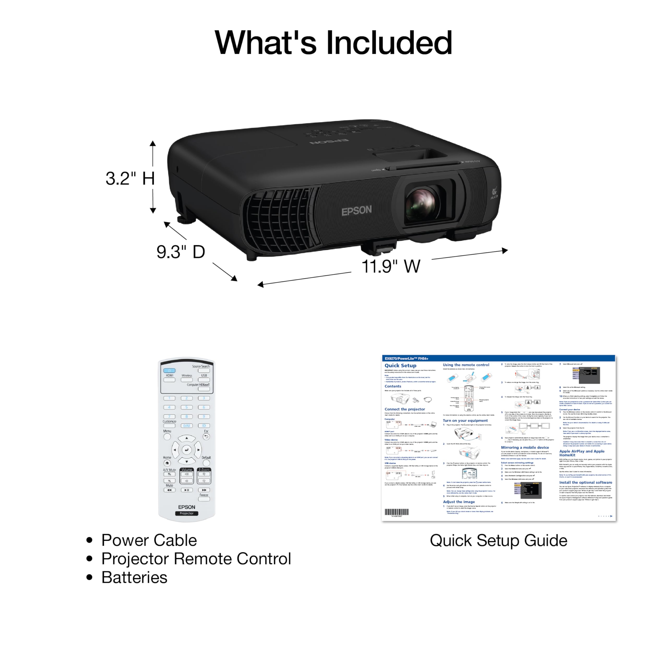 Epson Pro EX9270 Proyector inalámbrico 1080p 3LCD 4.100 lúmenes Color y Brillo Blanco, Apple AirPlay, Miracast, transmisión Desde el teléfono o portátil, 2 Puertos HDMI, Zoom óptico de 1.6X, Altavoz