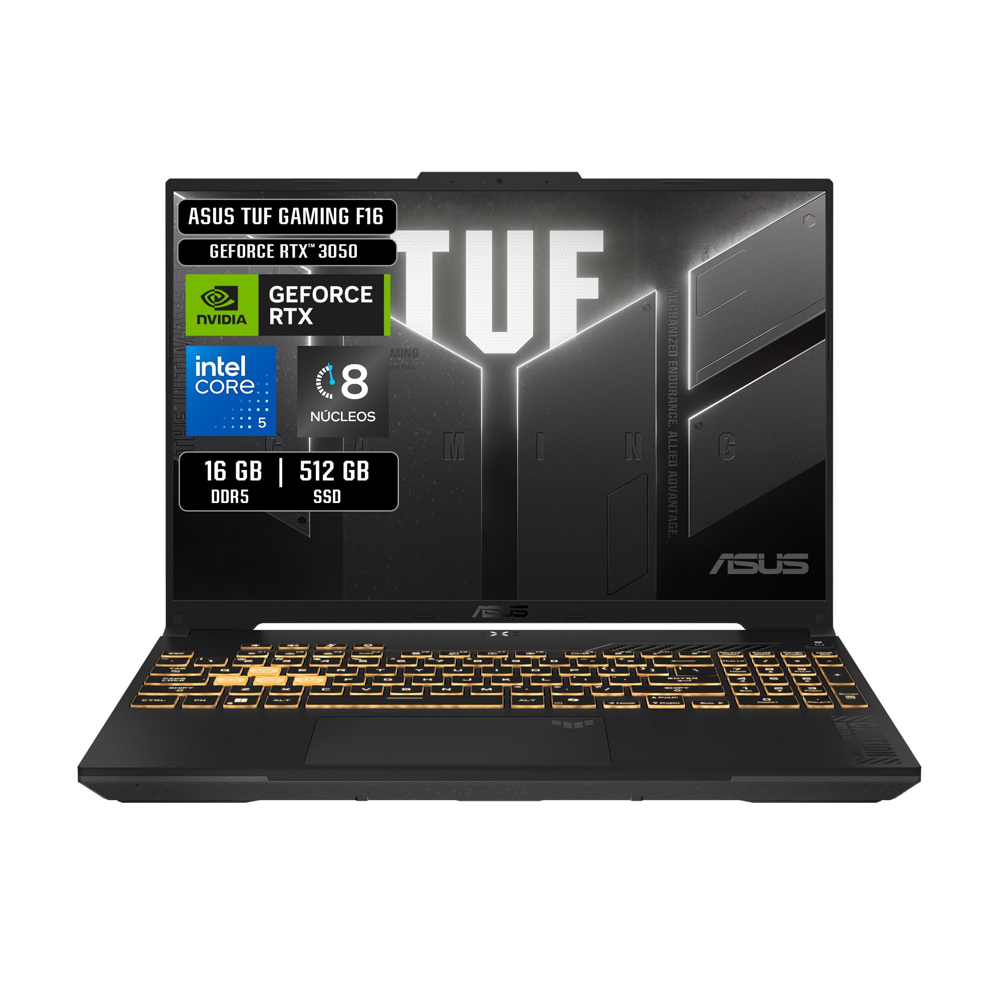 ASUS TUF Gaming F16 /NVIDIA GeForce RTX 3050/ Intel Core i5/16GB - 512GB SSD/FHD 144Hz, 16:10/Wi-Fi 6, Bluetooth 5.3 / Teclado en Español (Servicio y garantía con la Marca en México)