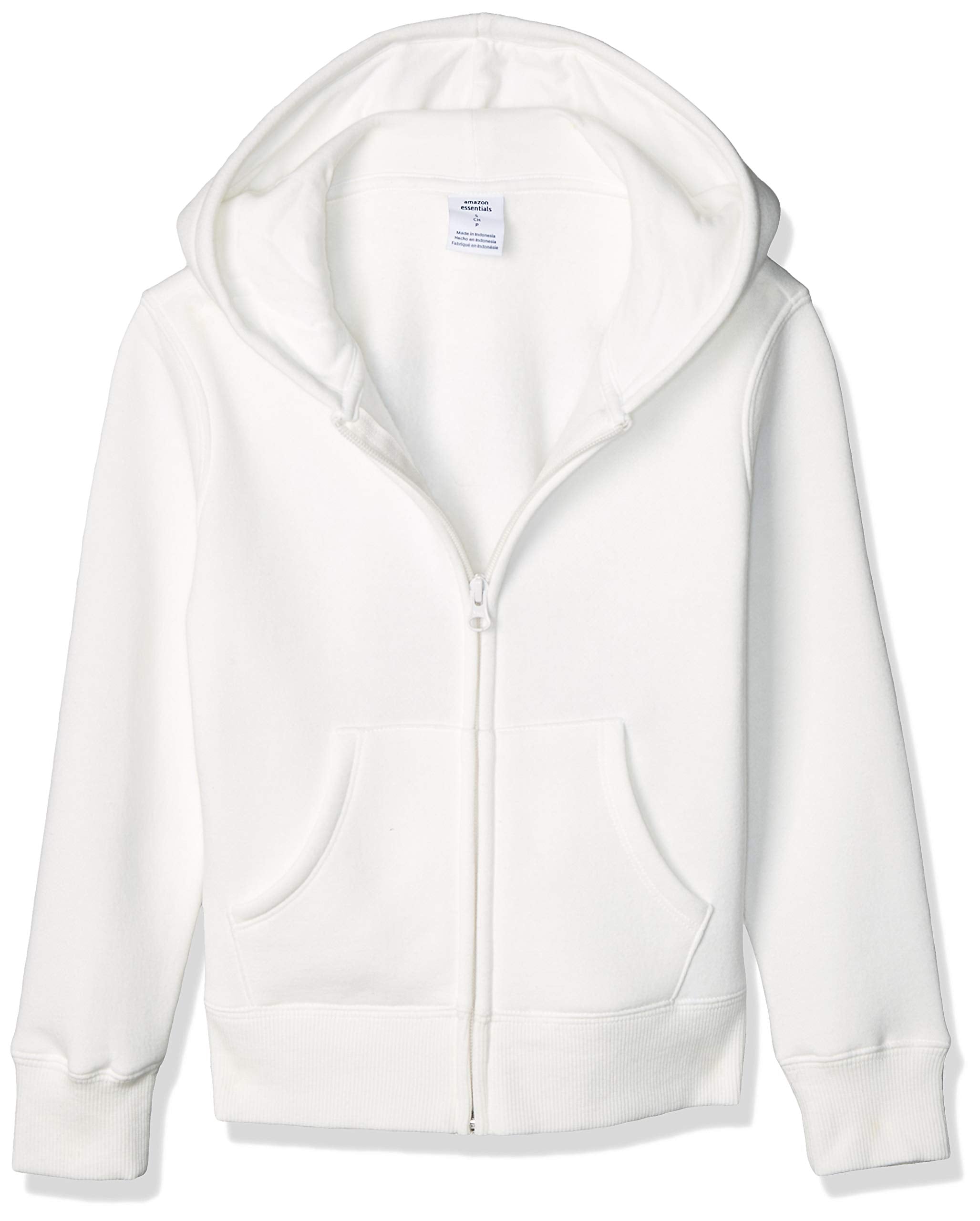 Amazon Essentials - Sudadera con capucha de forro polar con cremallera para niñas, color blanco, talla XXG