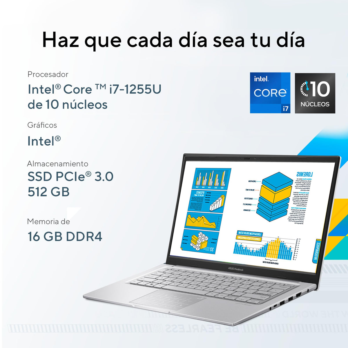 ASUS Laptop Vivobook 14/X1404ZA-NK100W/Intel Core i7-1255U 10 núcleos/16GB RAM/512GB SSD/Plata/Windows 11/Teclado en Español(Garantía y Servicio en México)