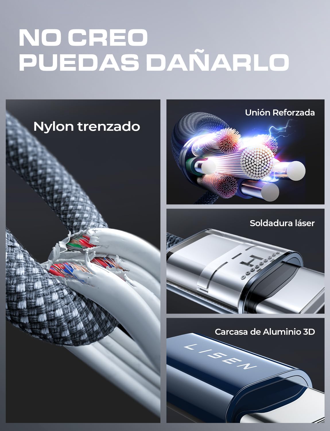 LISEN Cable USB C a USB C 240W 48V 5A [2M 2Paquete ] Cable Tipo C Carga Rápida Cable C a C Compatible con 100W 60W iPhone 16 Pro Max Macbook Pro Air iPad Samsung Galaxy S24/S23 Xiaomi