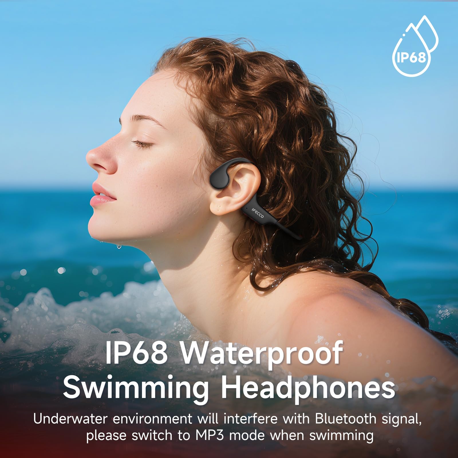 IFECCO Audífonos Conducción Ósea Natación - IP68 Agua Audífonos para Nadar Bluetooth 6.0,Oído Abierto con Reproductor MP3 de 8GB Auriculares para Natación Carreras y Ciclismo