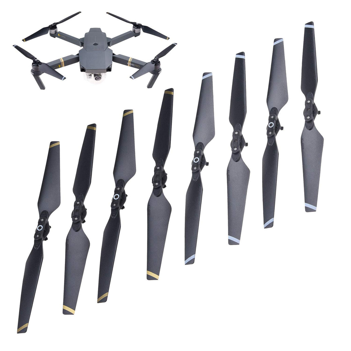 CamKix Propellers for dji Mavic Pro - 2 Set (8 Blades) - Gray + White - Quick Release Foldable Wings - Flight Tested - Essential dji Mavic Pro Accessory - Excellent Reliability and Responsiveness