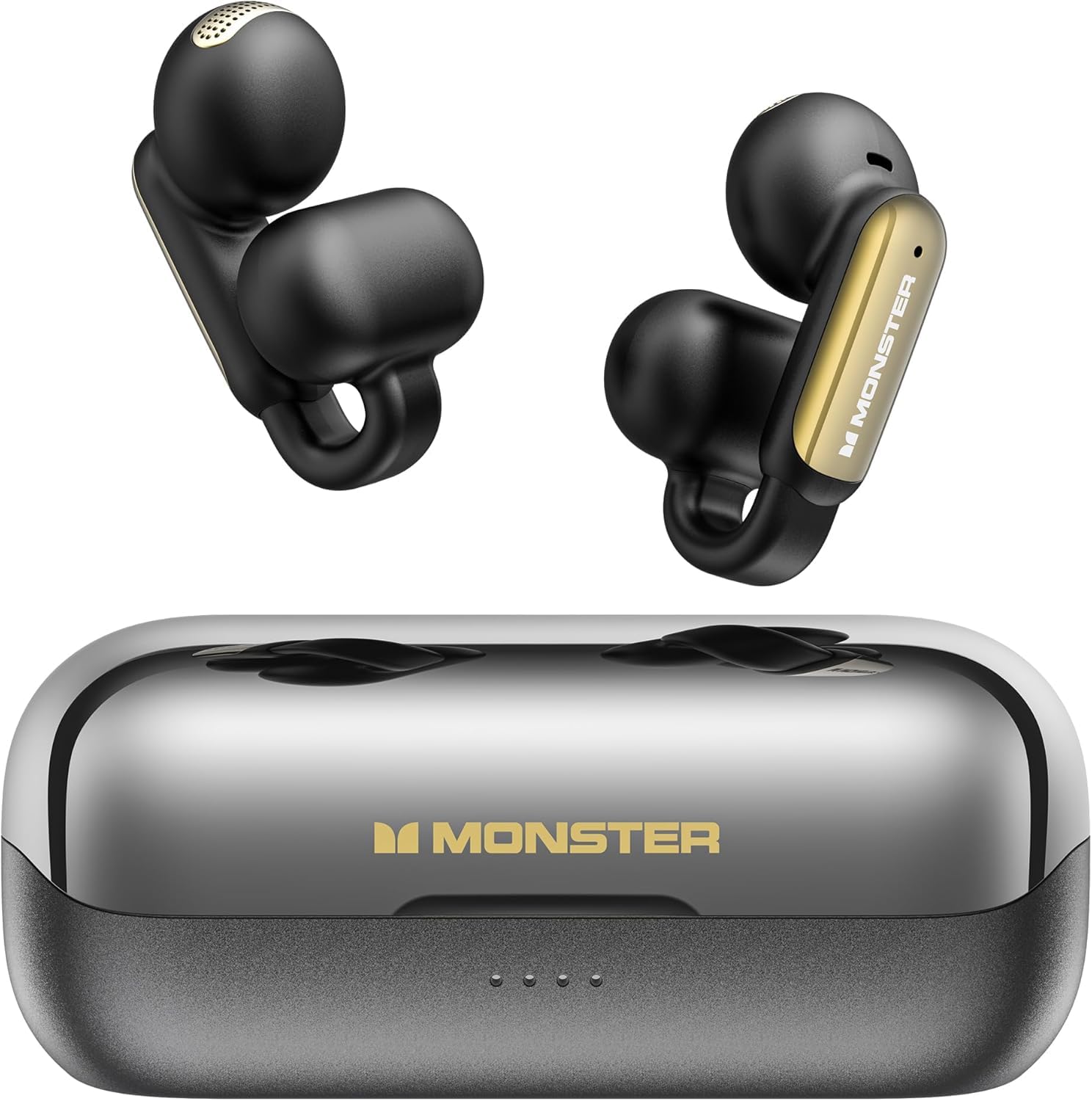 Monster Open Ear AC601 Audifonos Inalámbricos, Bluetooth 5.4 con Estéreo HiFi, Llamadas Claras con Tecnología ENC, 21 h de Reproducción, Carga Rápida, Control Táctil, Impermeables IPX6 (Negro)