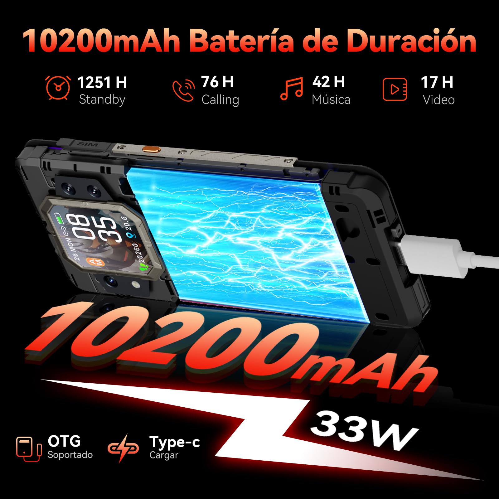 CUBOT Celular Kingkong X, 5G Rugged Smartphone Android 14 Desbloqueado,32GB(16+16 Virtual) RAM 512GB ROM,10200mAh Batería 6.58" 2.4K HD+ Pantalla, IP68/IP69K/120Hz/NFC/Huella Dactilar/Doble SIM