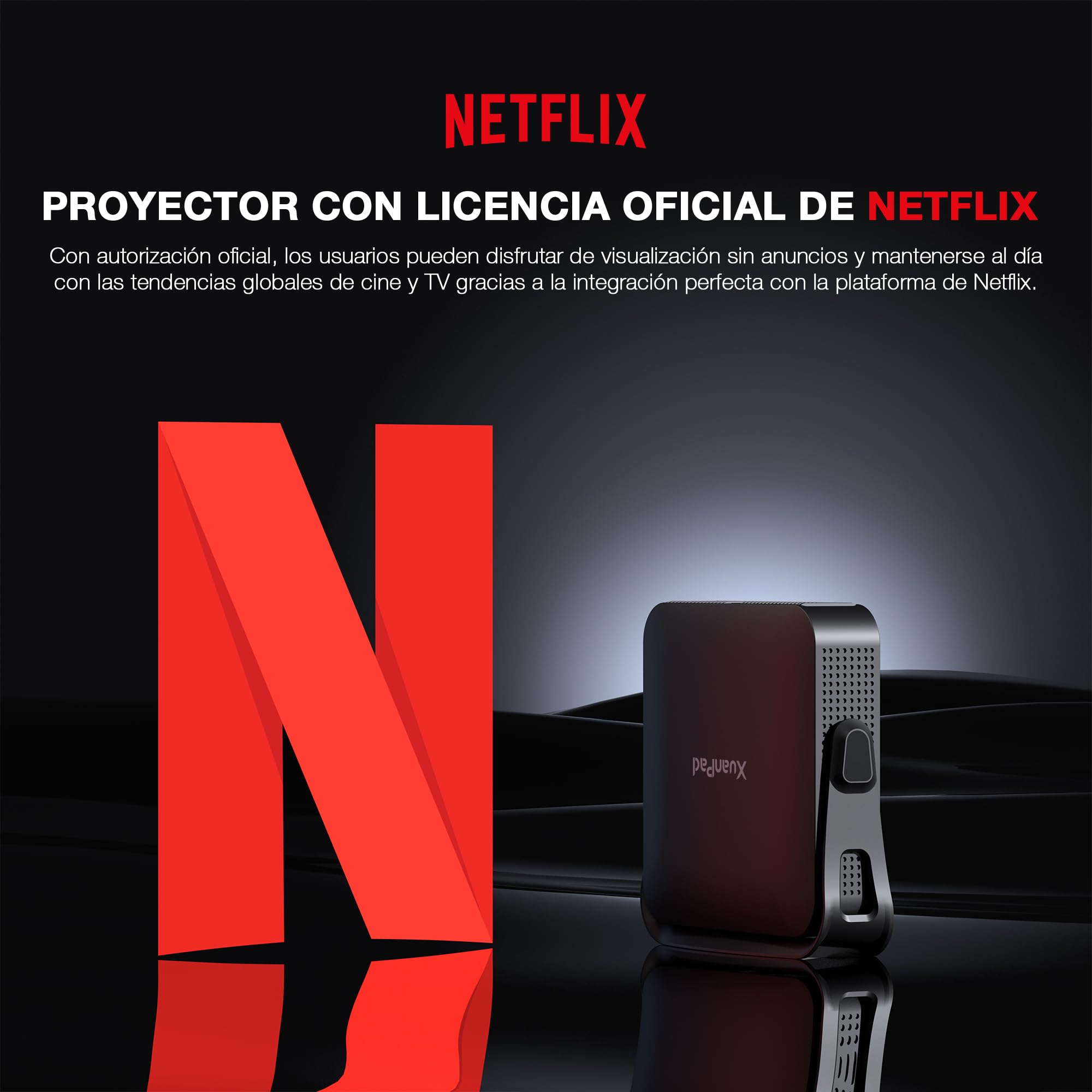 XuanPad 【Compatible with Netflix】 Black Mini Proyector Portatil 4K con Auto Enfoque/Keystone, Smart Proyector 600ANSI 1080P Full HD WiFi6 Bluetooth Projector para Movil/Exterior/Cine en Casa
