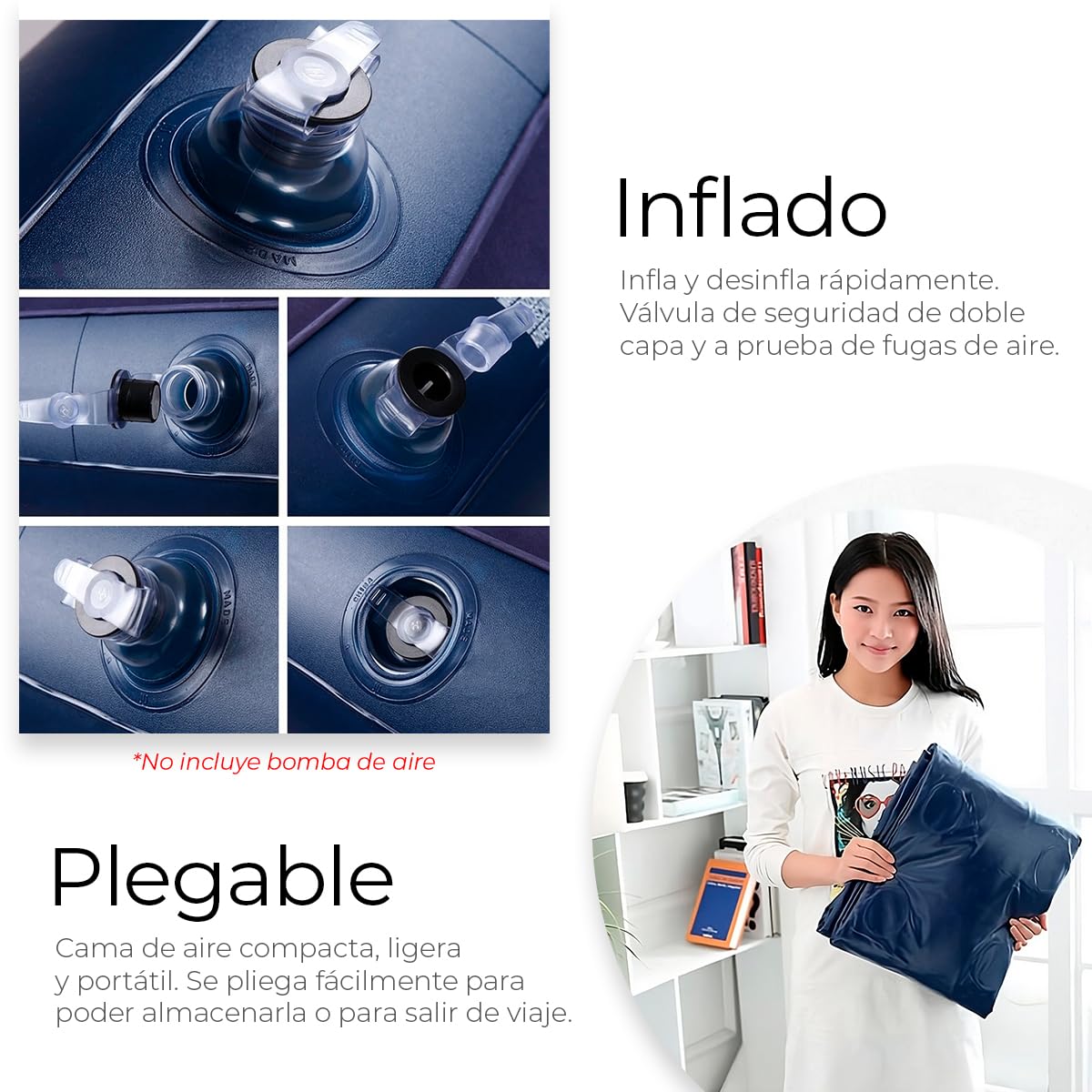 Raganet, Colchón Inflable Individual, Cama de Aire Cómoda, Resistente y Plegable, Colchón de Campismo con Cubierta Afelpada Suave, Medidas: 195cm X 75cm X 22cm