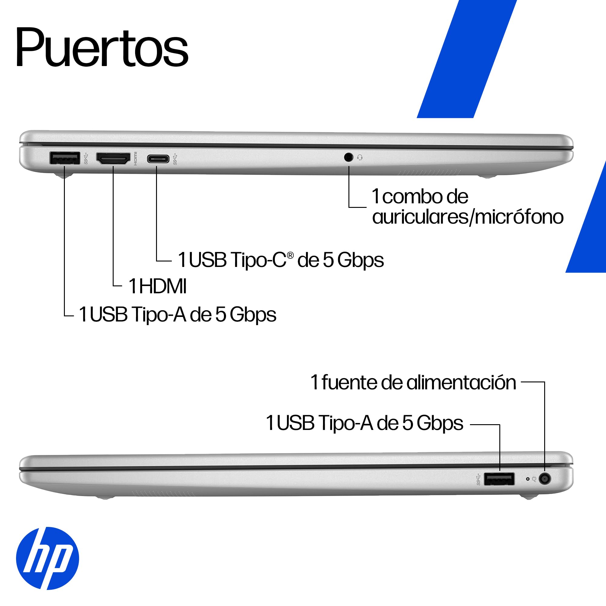 HP Laptop 15-fd1050la, Intel Core Ultra 5, 16 GB, 512 GB SSD, 15.6", FHD, Windows 11 Home, Teclado en Español, Garantía México, Plata