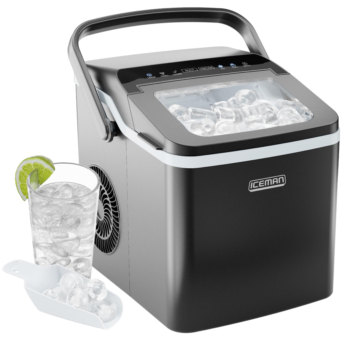 ICEMAN - Encimera de máquina de hielo de doble tamaño, máquina de hielo portátil, máquina de hielo grande y pequeña con autolimpieza, 9 cubos en 7 minutos, 22 libras/24 horas, para el hogar, cocina