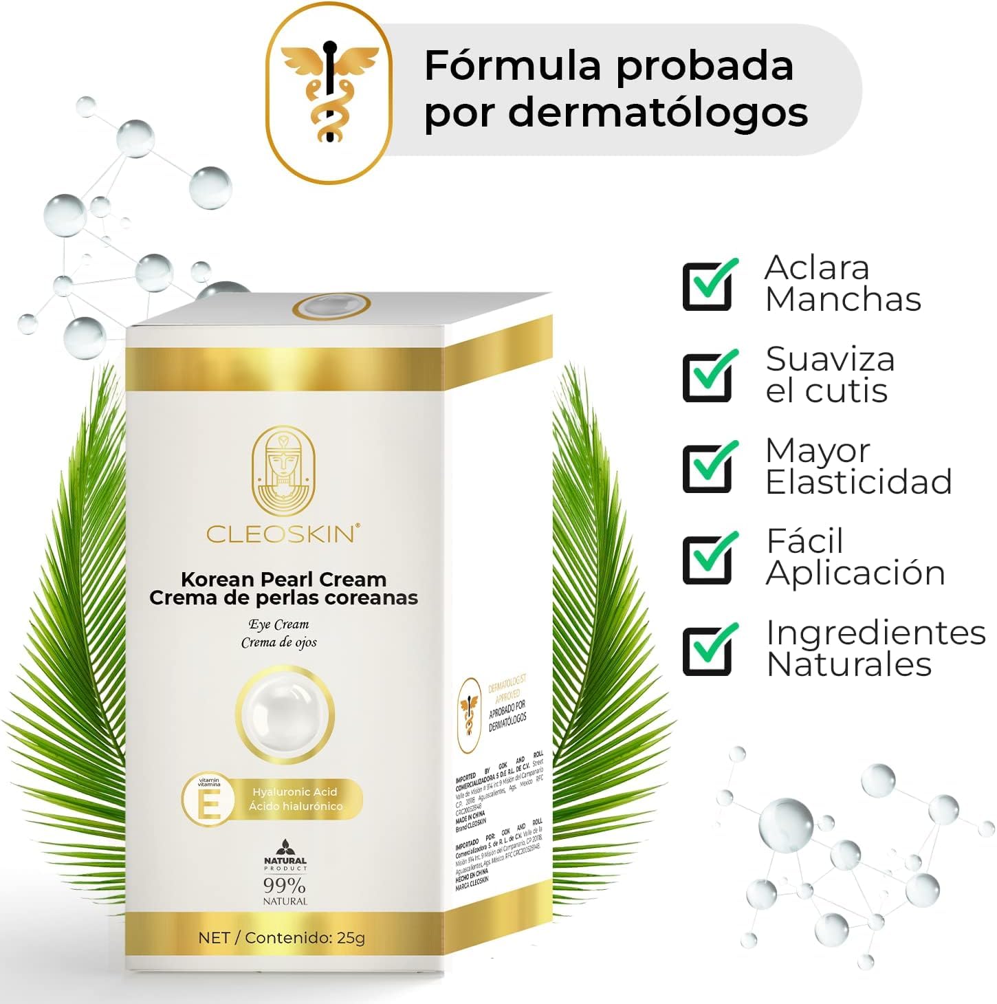 CLEOSKIN Crema contorno de ojos de Perlas Coreanas, elimina ojeras, iguala el tono de la piel, reafirmante, hidratante, skincare coreano, Belleza (Crema de perlas Coreanas, 25g)