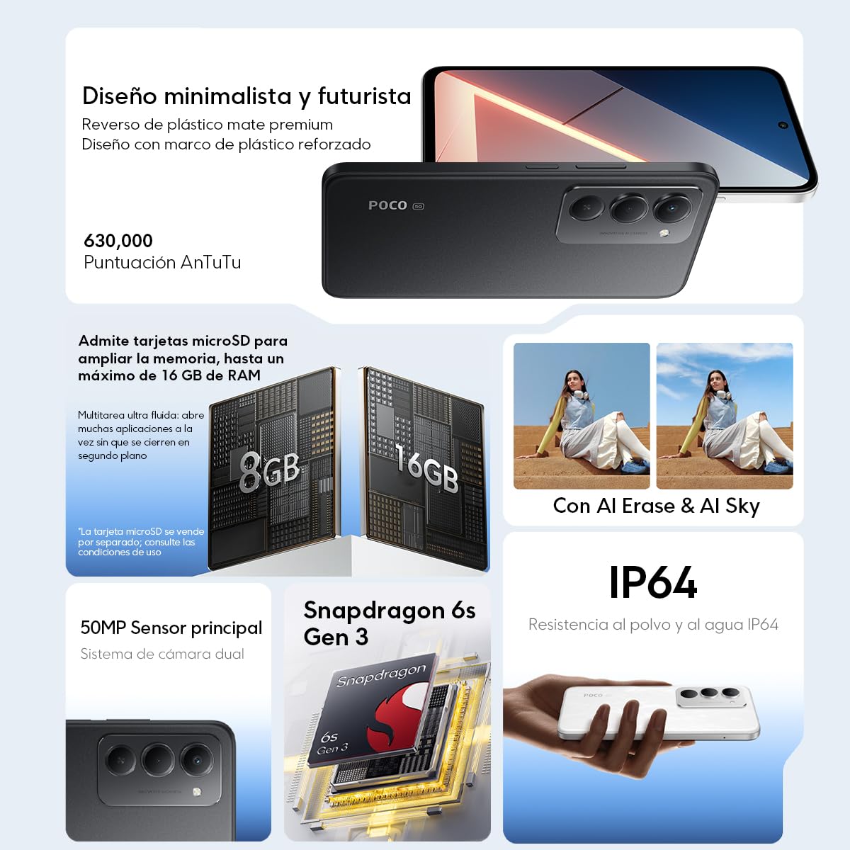 XIAOMI Celular Poco M8s 5G Versión Global, Snapdragon 6S Gen 3, Batería 7000mAh(typ), Pantalla 6.9'' FHD, Cámara 50MP, Carga Rápida 33W (Negro, 256, GB, GB, 8)