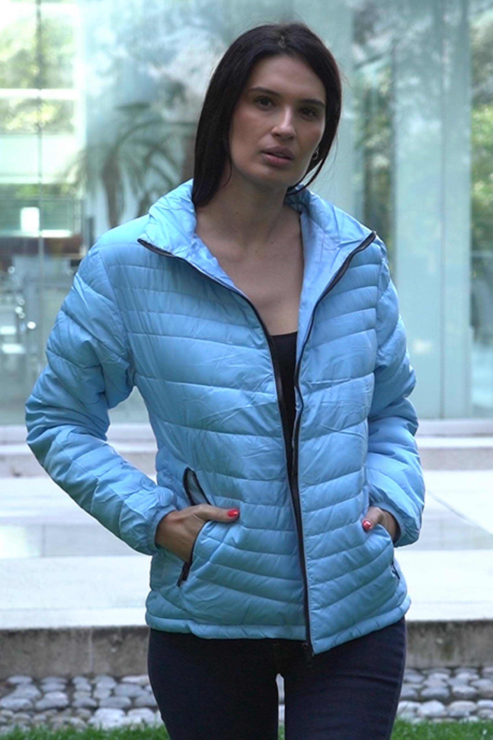 Alfani - Chamarra Casual para Mujer, Rompevientos, Ligera, Calientita y Resistente al Agua-Cielo-XG