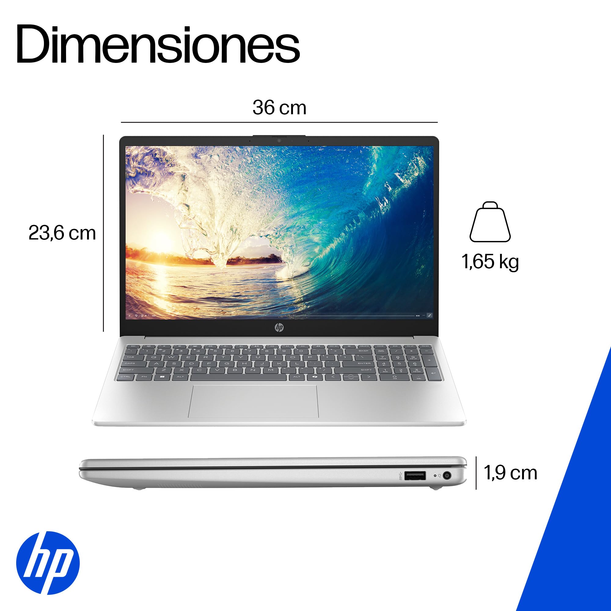 HP Laptop 15-fd1050la, Intel Core Ultra 5, 16 GB, 512 GB SSD, 15.6", FHD, Windows 11 Home, Teclado en Español, Garantía México, Plata