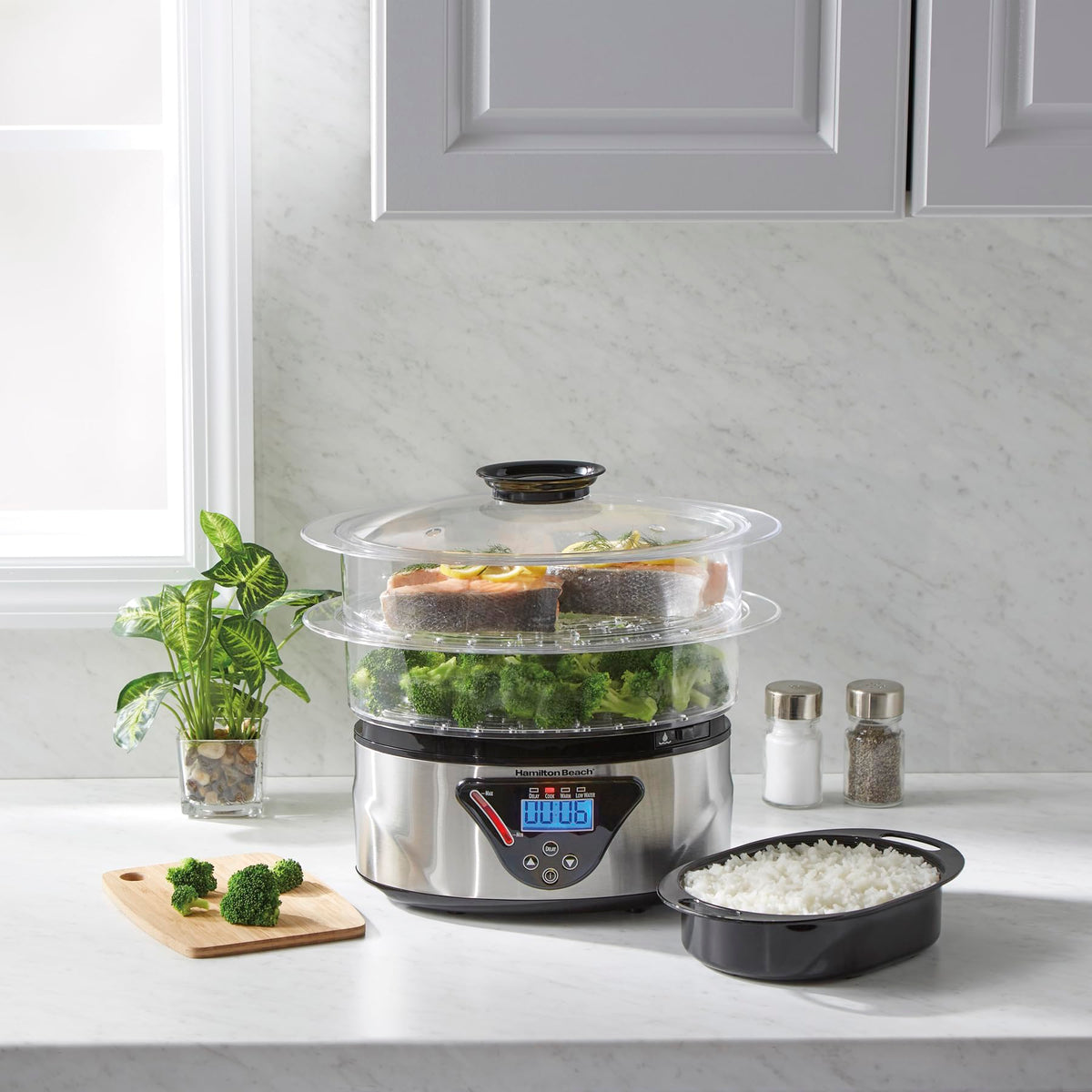 Hamilton Beach 37530Z/ Vaporera y Arrocera Digital/Bandejas Apilables/Capacidad de 5.2L