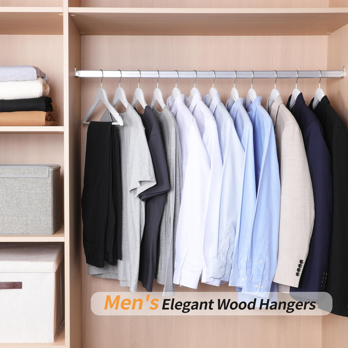 Amazon Basics Ganchos de madera duraderas para ropa, paquete de 20, color blanco