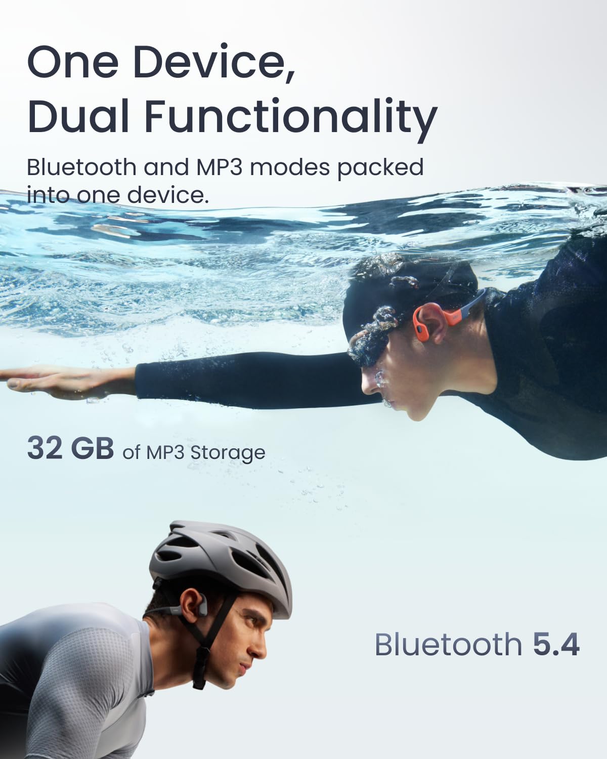 SHOKZ OpenSwim Pro Deportivos Auriculares de conducción ósea, inalámbricos Open-Ear Impermeables IP68 Bluetooth 5.4, 32 GB MP3, micros con cancelación de Ruido, 9H de repr. para Correr, Nadar, Gris
