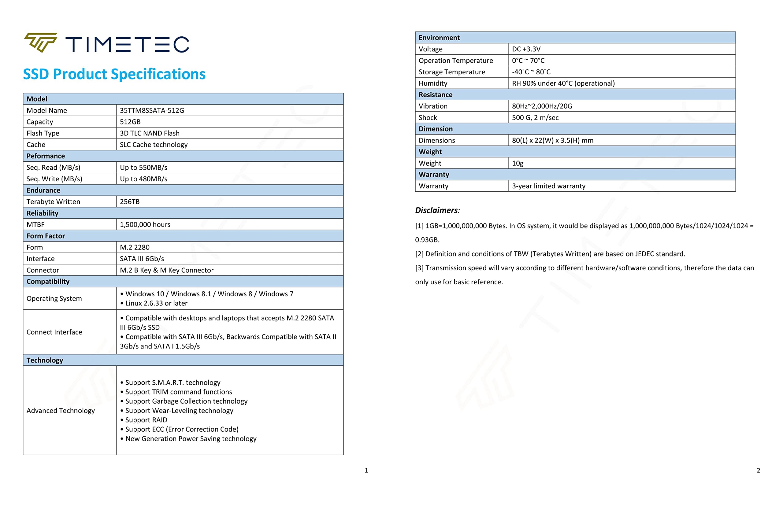 Timetec 512GB Unidad de Estado sólido Interna SSD 3D NAND TLC SATA III 6Gb/s M.2 2280 NGFF 256TBW Lectura 550MB/s SLC Cache Performance Boost para PC computadora portátil y de Escritorio (512GB)
