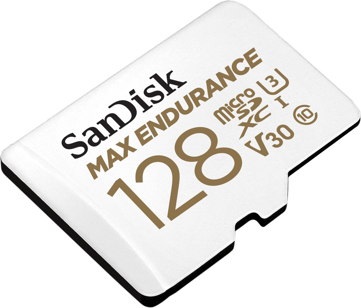 SanDisk Tarjeta microSDXC de 128 GB MAX Endurance con Adaptador para cámaras de Seguridad para el hogar y cámaras de salpicadero - C10, U3, V30, 4K UHD, Tarjeta Micro SD - SDSQQVR-128G-GN6IA