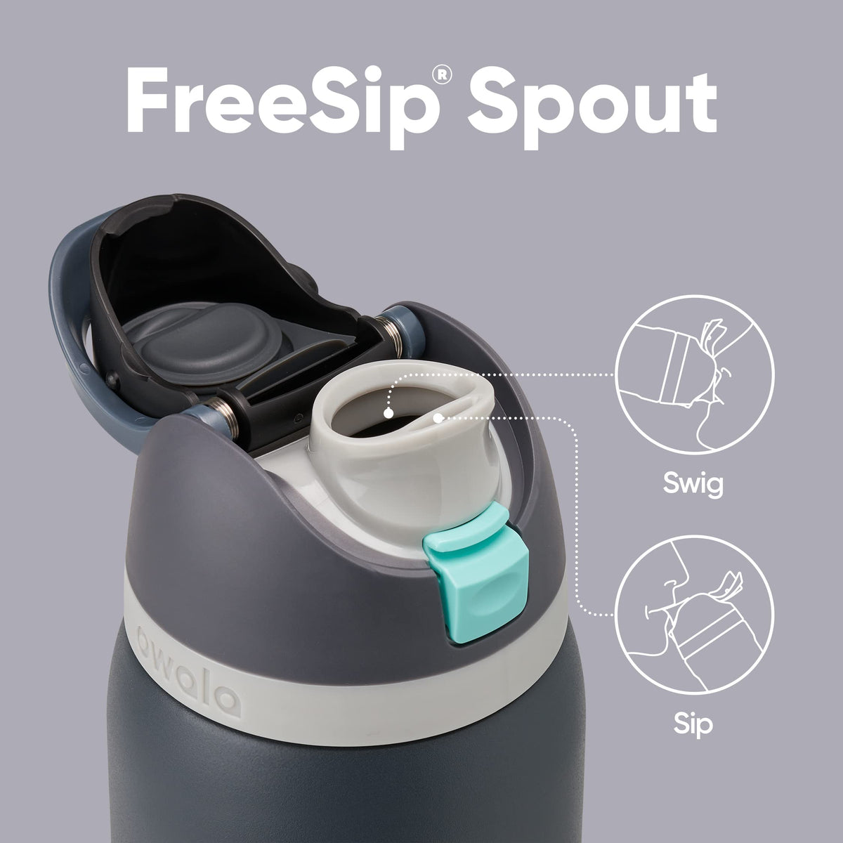 Owala FreeSip - Botella de agua aislada de acero inoxidable con pajita para deportes y viajes, sin BPA, 40 onzas, marea brumosa