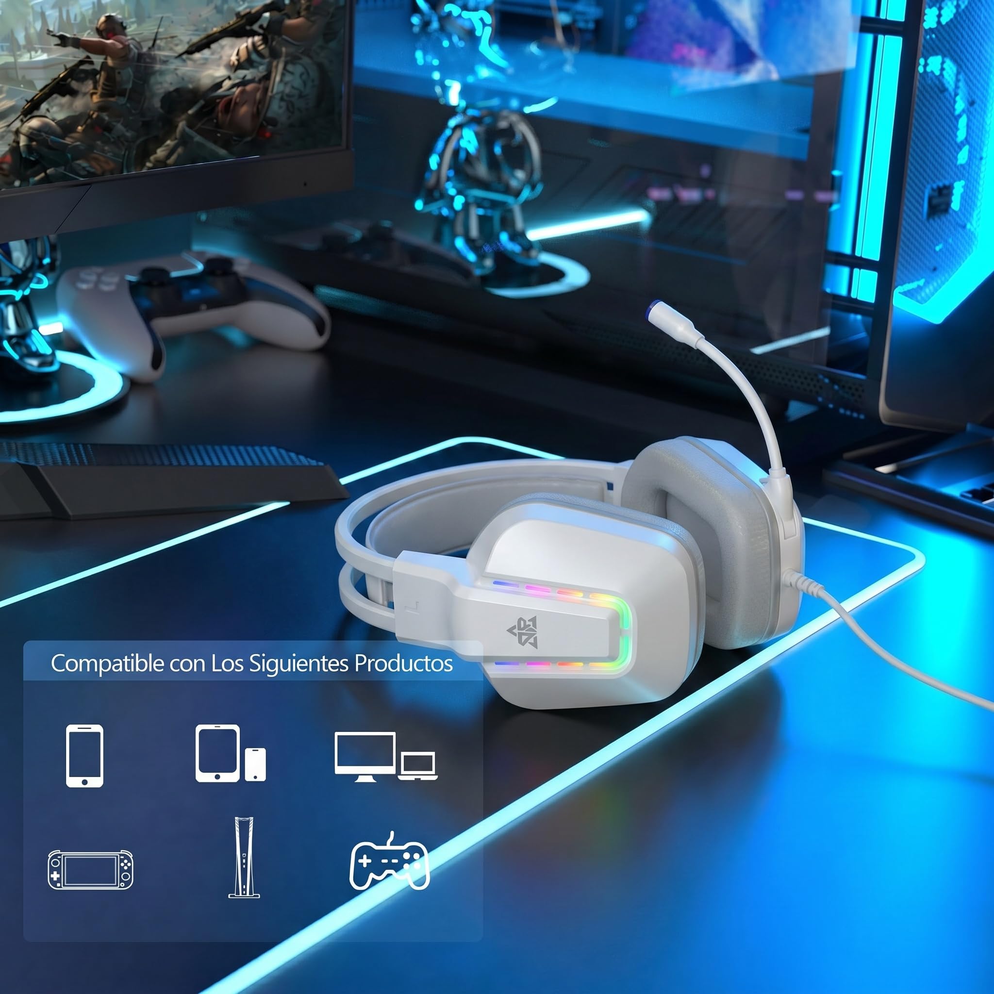 OMIRE Audifonos Gamer, Audifonos Diadema con Micronofono, 3.5mm Audio Jack, Audifonos Alambrico para Nintendo Switch, Xbox Series X, PS4, PS5, PC, Mac, RB-C8-W
