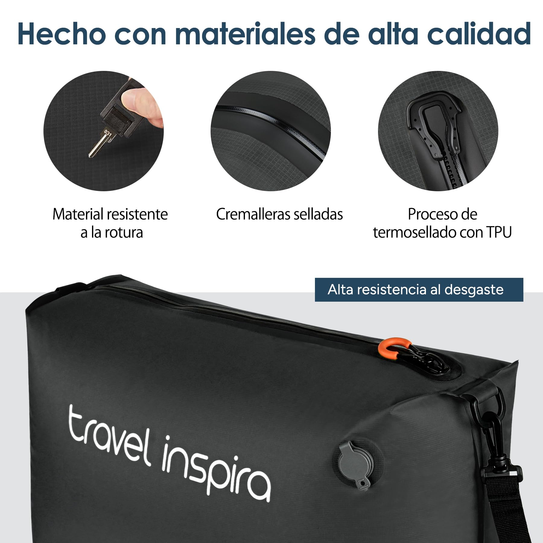 Travel Inspira Set de 2 Bolsas de Vacío para Viaje con Bomba Eléctrica, Organizador 3 en 1 Impermeable IP67 y Correa Ajustable, Ahorra Espacio en Maleta y Mochila, 22L (Negro 2 Pieza + Bomba)