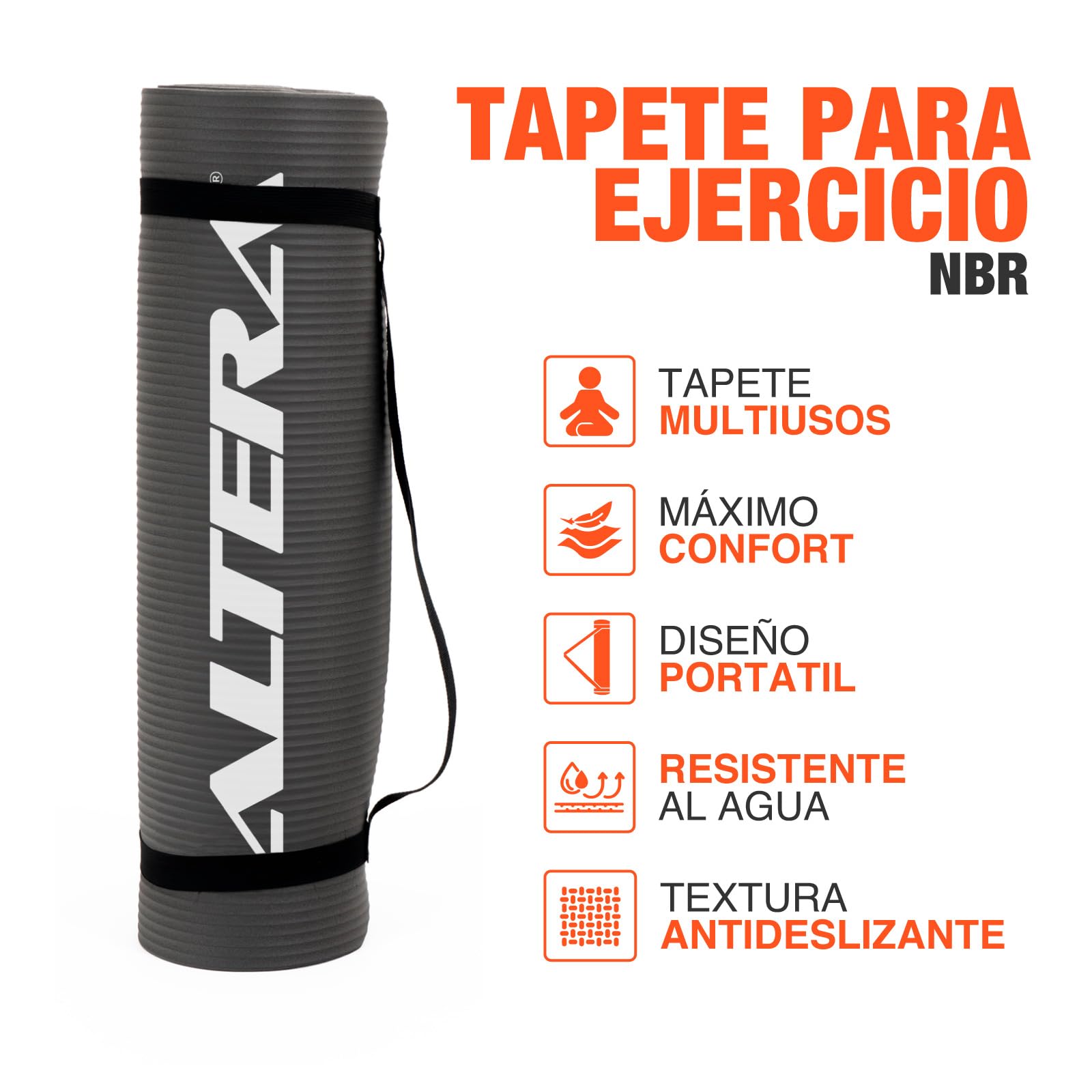 Altera - Tapete para Ejercicio Yoga Pilates Rehabilitacion Gym Espesor 10 mm (Negro Medianoche Antiderrapante - Práctico, Fácil de Almacenar, Ejercicios de Equilibrio y Estiramiento