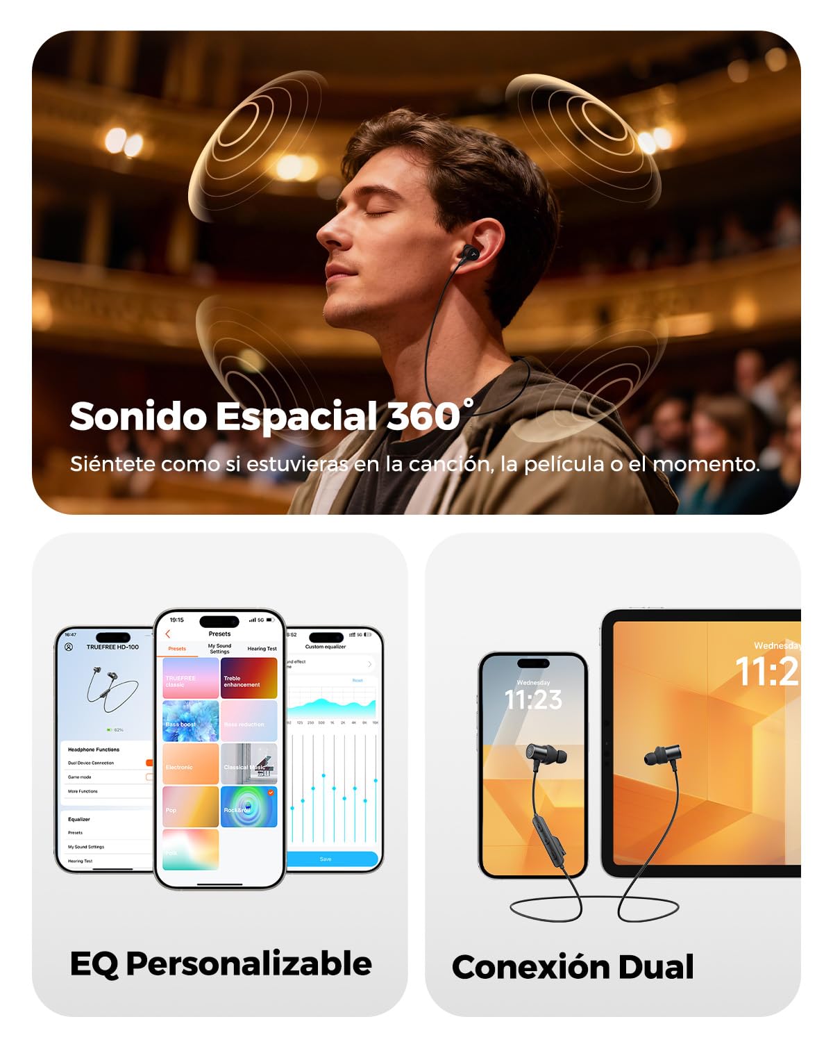 truefree Audífonos Inalámbricos Deportivos con Cuello, 11mm Controlador Dual Magnético, 20H de Duración de Batería, IP67 Resistente al Agua, Carga Rápida, Cancelación de Ruido AI, Baja Latencia