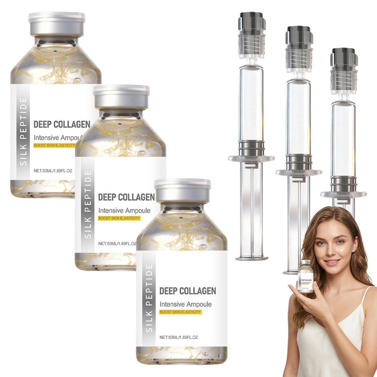 3PCS Deep Collagen Anti Wrinkle Cream In Serum,Crema antiarrugas con colágeno profundo en sérum,Anti Aging,Face Tightening,Korean Deep Collagen Peptides Face Peptide Serum 1.7fl oz/50ml (3PCS)