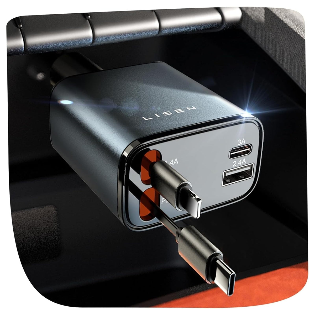 LISEN Cargador para Auto Retráctil [69W USB 4 en 1] Accesorios para Auto iPhone16 Cargador de Car Carga Rapida, Accesorios iPhone, Compatible con iPhone 16/15/14/13/12, Galaxy S25/S24 Ultra, Xiaomi