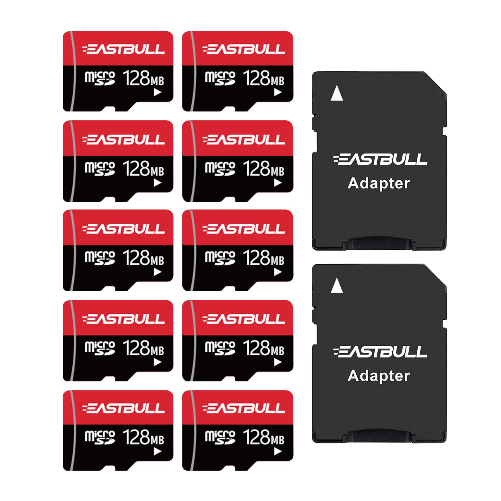 EASTBULL Tarjeta Micro SD de 128 MB (128 GB Pitch) Tarjetas de memoria SD de 128 MB Video Full HD 90 MB/s UHS-I U1 Clase 10 para cámara de vigilancia (10 unidades y 2 adaptadores)